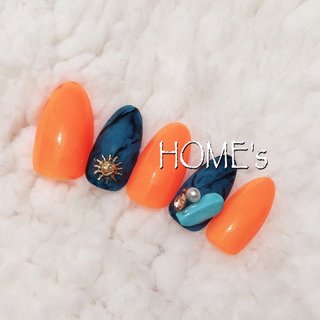 オレンジ ターコイズ Home Rgのネイルデザイン ネイルブック