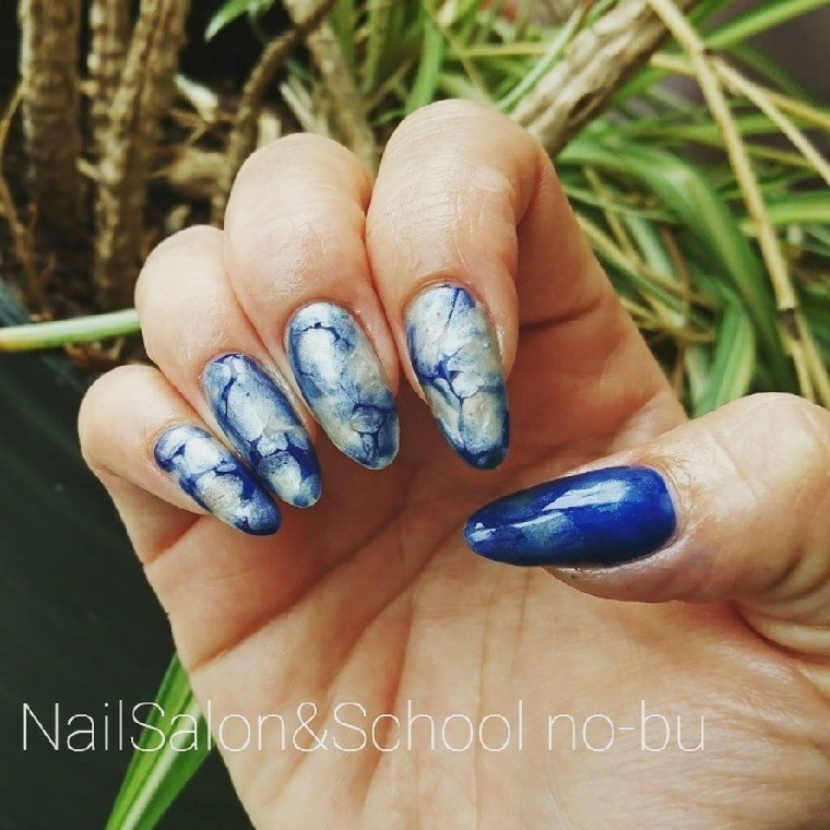 ハンド ニュアンス マーブル ブルー シルバー Nobuのネイルデザイン No ネイルブック