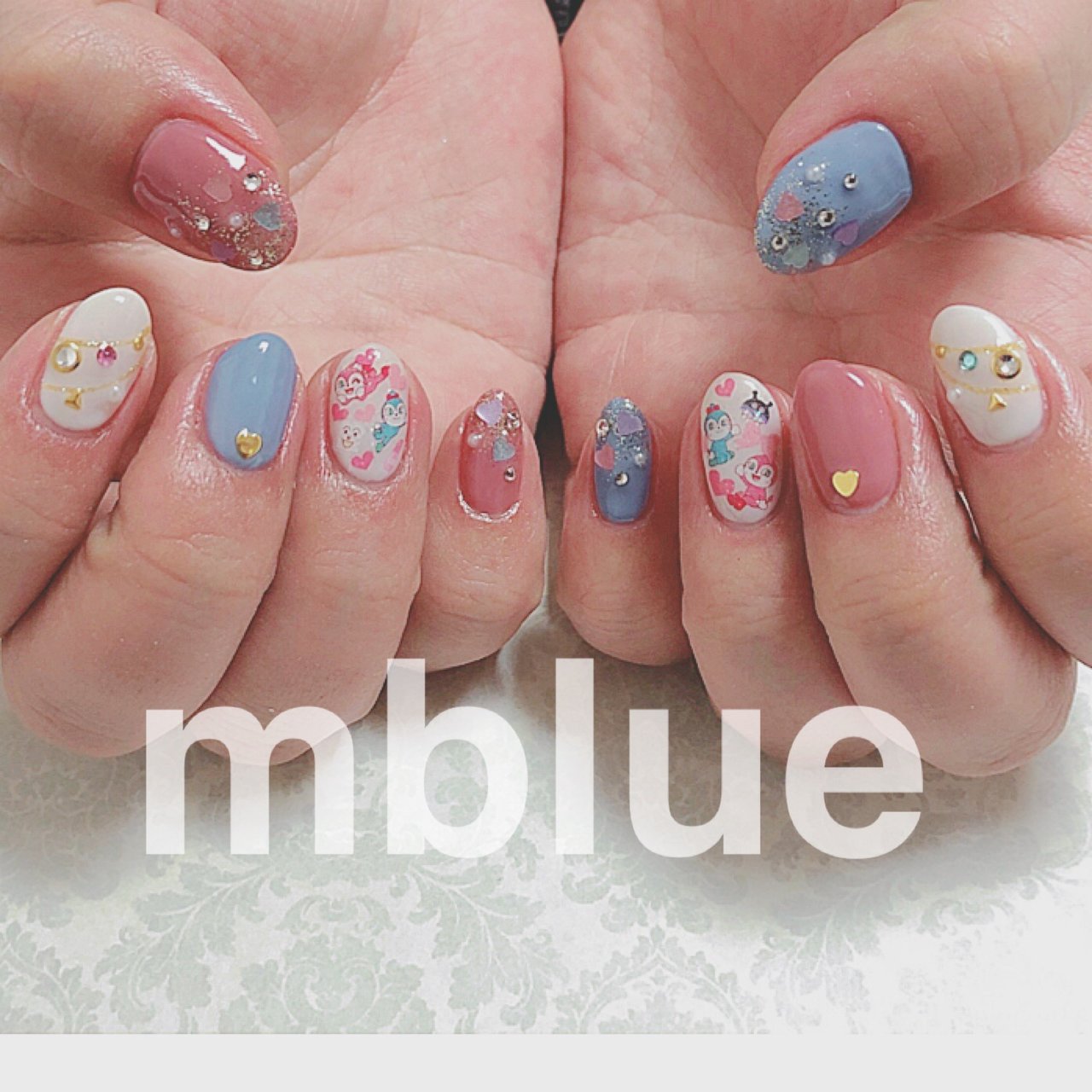 オールシーズン ハンド キャラクター ミディアム ピンク Mblue Nailのネイルデザイン No ネイルブック