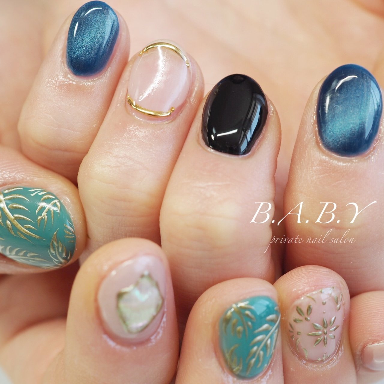 オールシーズン ハンド ショート グリーン ブルー B A B Y Nail Emiのネイルデザイン No ネイルブック