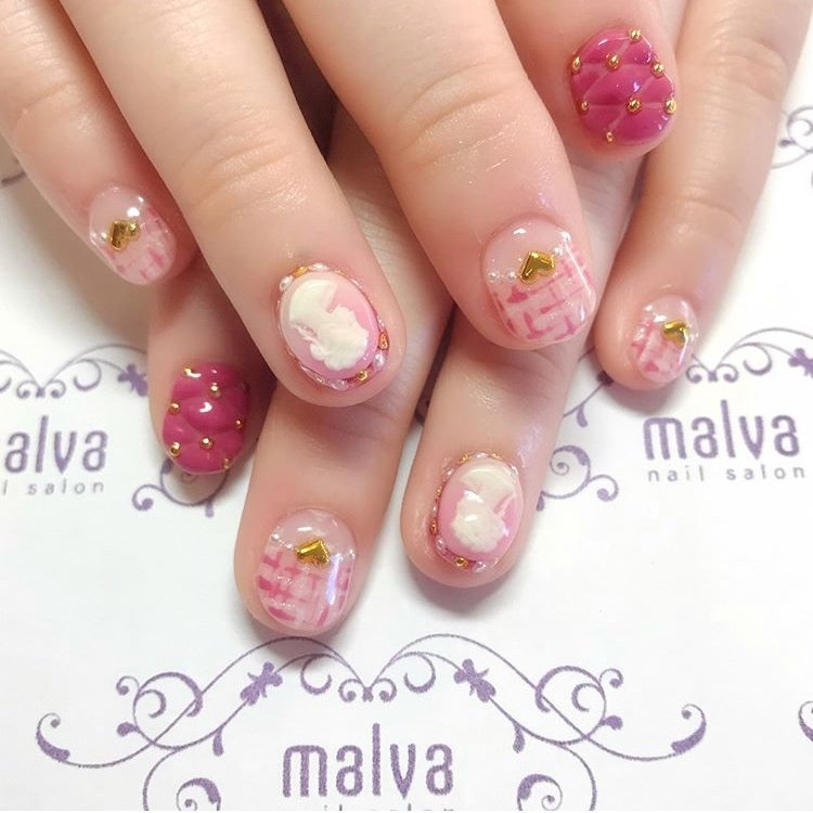 オールシーズン ハンド アンティーク 3d ツイード Nailsalon Malva 原宿店のネイルデザイン No ネイルブック