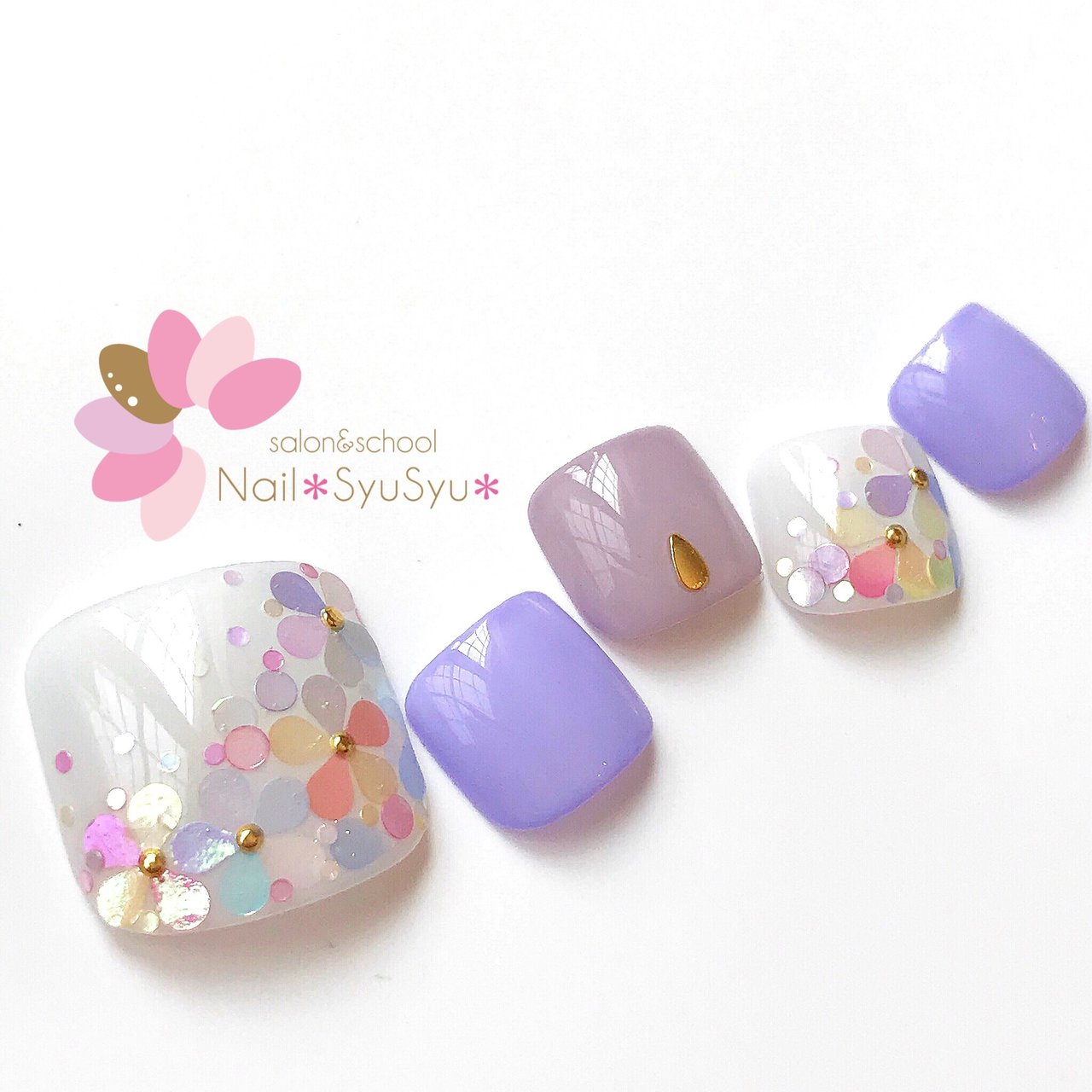春 フット ホログラム フラワー パープル Nail Syusyu ネイルシュシュのネイルデザイン No ネイルブック