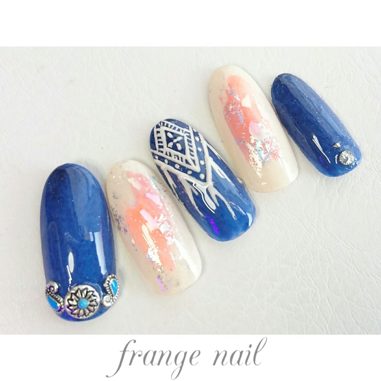 ハンド ネイティブ デニム レース ブルー Frange Nailのネイルデザイン No ネイルブック