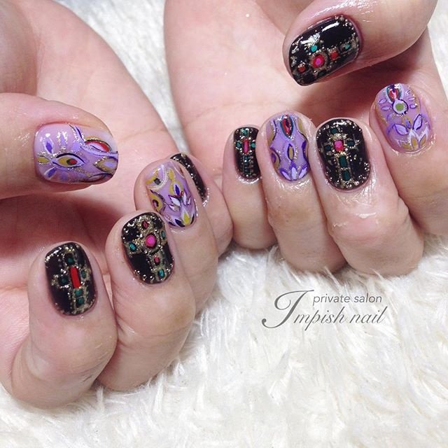 春 夏 ハンド ショート パープル 春日井市自宅サロンimpishnailのネイルデザイン No ネイルブック