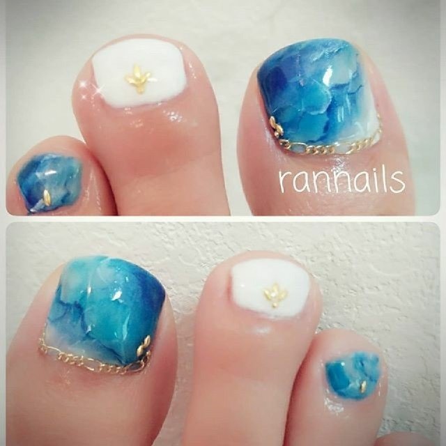 春 夏 フット ターコイズ ブルー Rannailsのネイルデザイン No