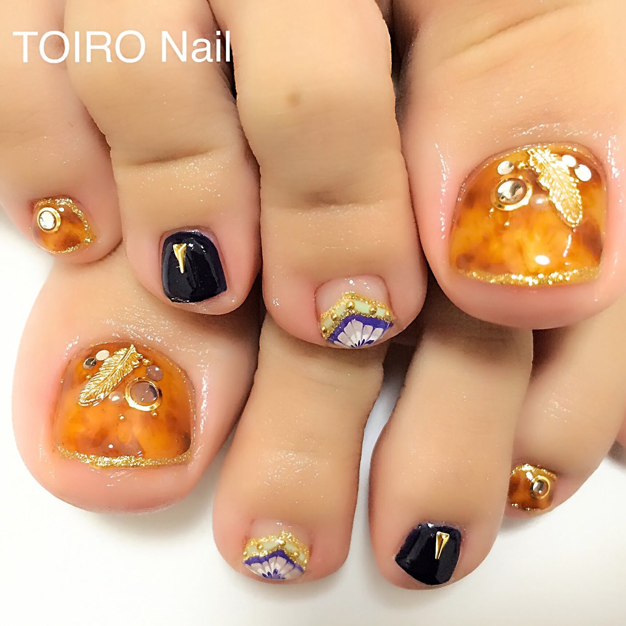 夏 秋 フット ワンカラー ピーコック Toiro Nailのネイルデザイン No ネイルブック