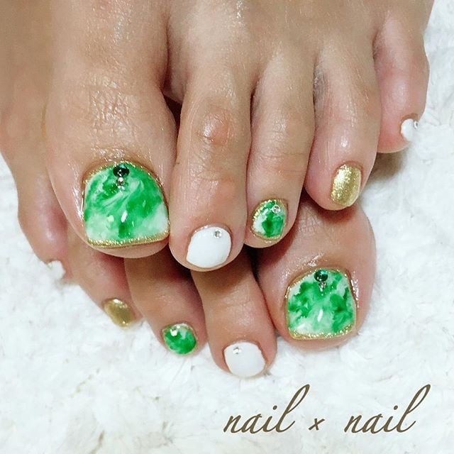 フット ホワイト グリーン Nail Nailのネイルデザイン No ネイルブック