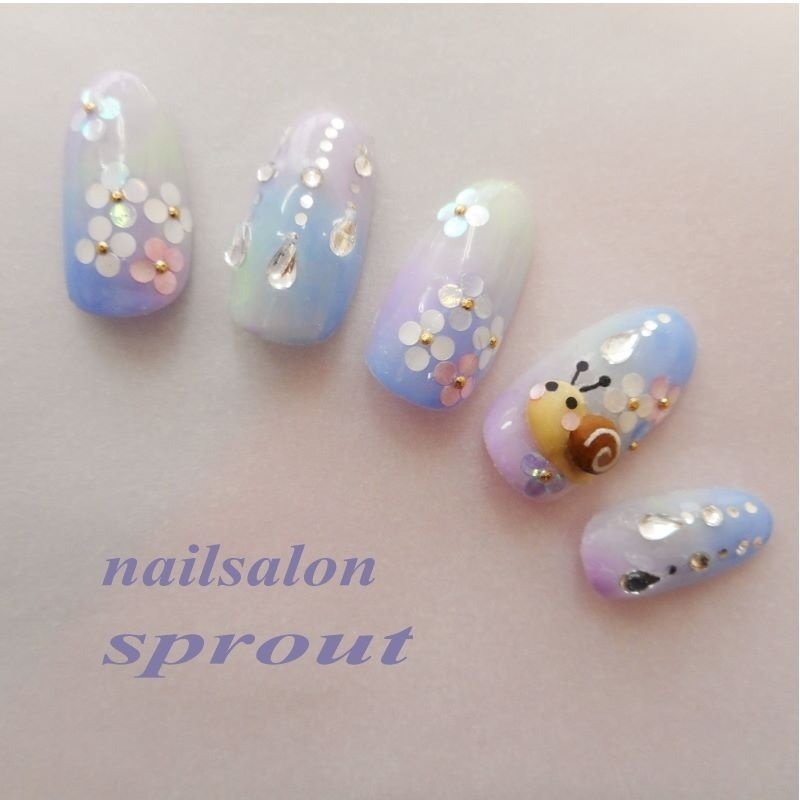 梅雨 ハンド グラデーション ホログラム フラワー Nailsalon Sprout 池袋のネイルデザイン No ネイルブック