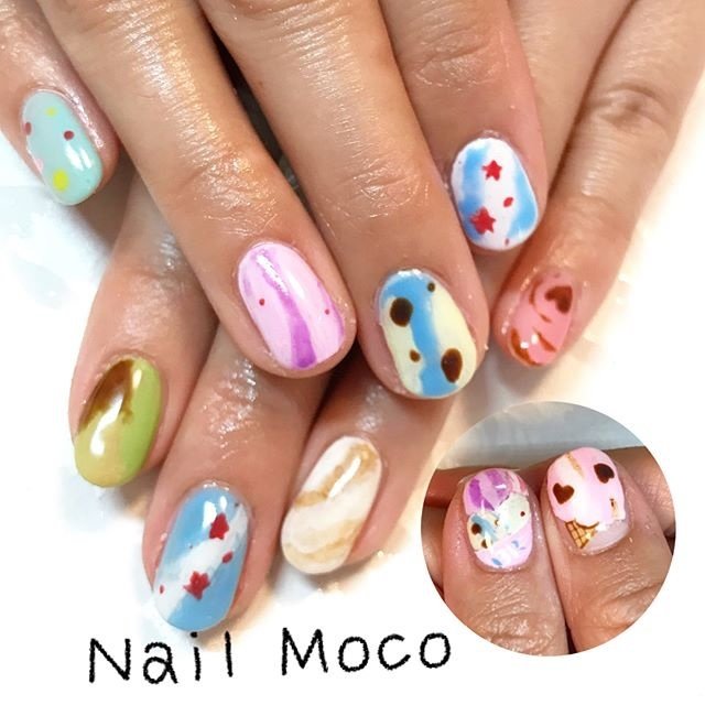 オールシーズン ハンド ハート スイーツ カラフル Nailmocoのネイル