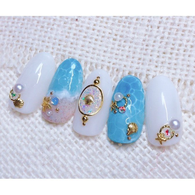 夏 ハンド パール 水滴 ホワイト Min Nail のネイルデザイン No ネイルブック