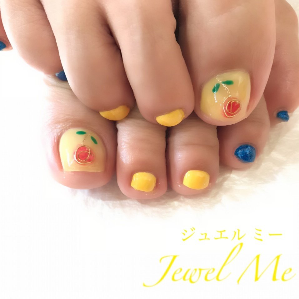 フット ワイヤー イエロー ブルー ジェル Jewel Meのネイルデザイン No ネイルブック