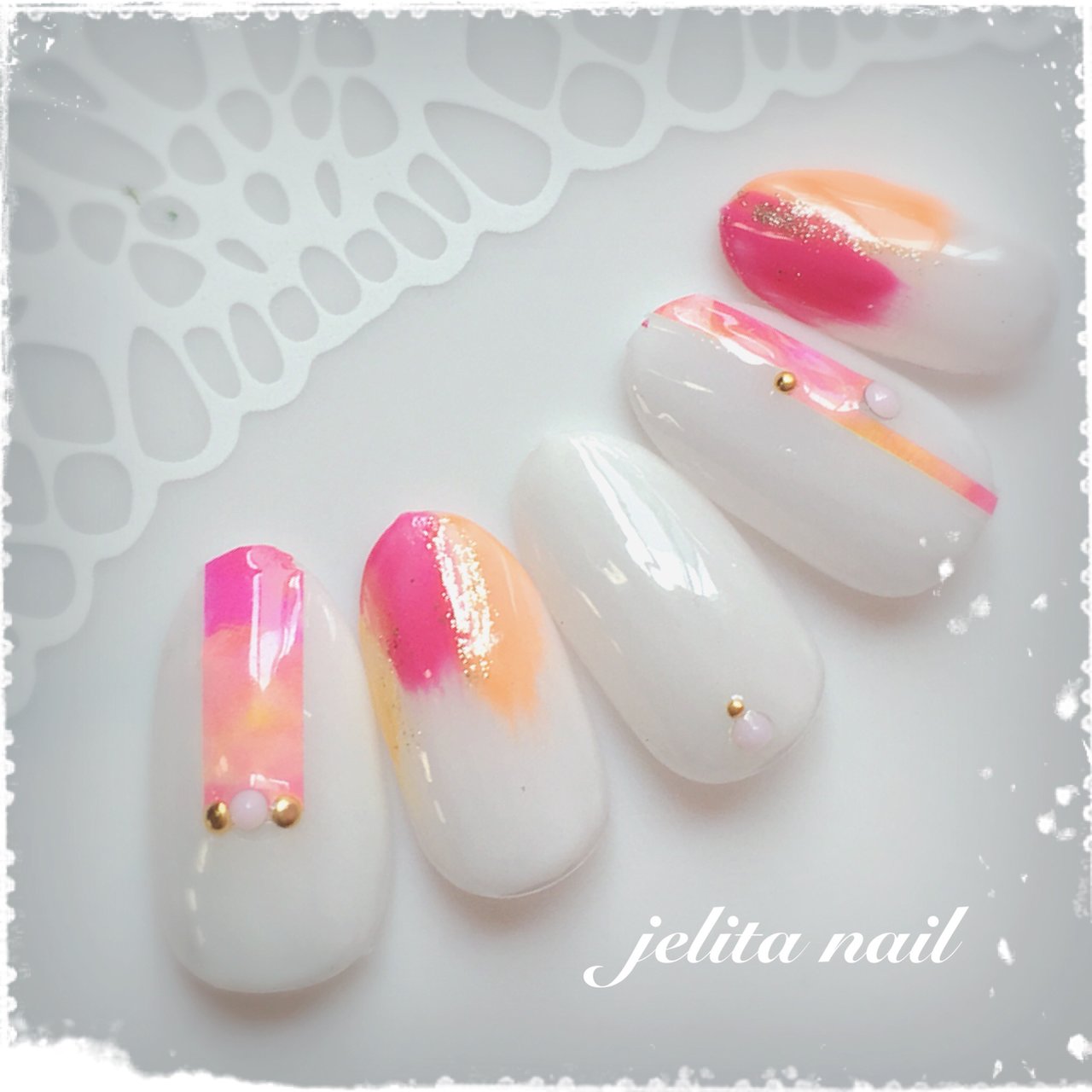 オールシーズン ピンク オレンジ カラフル Jelita Nail 麻生理香子