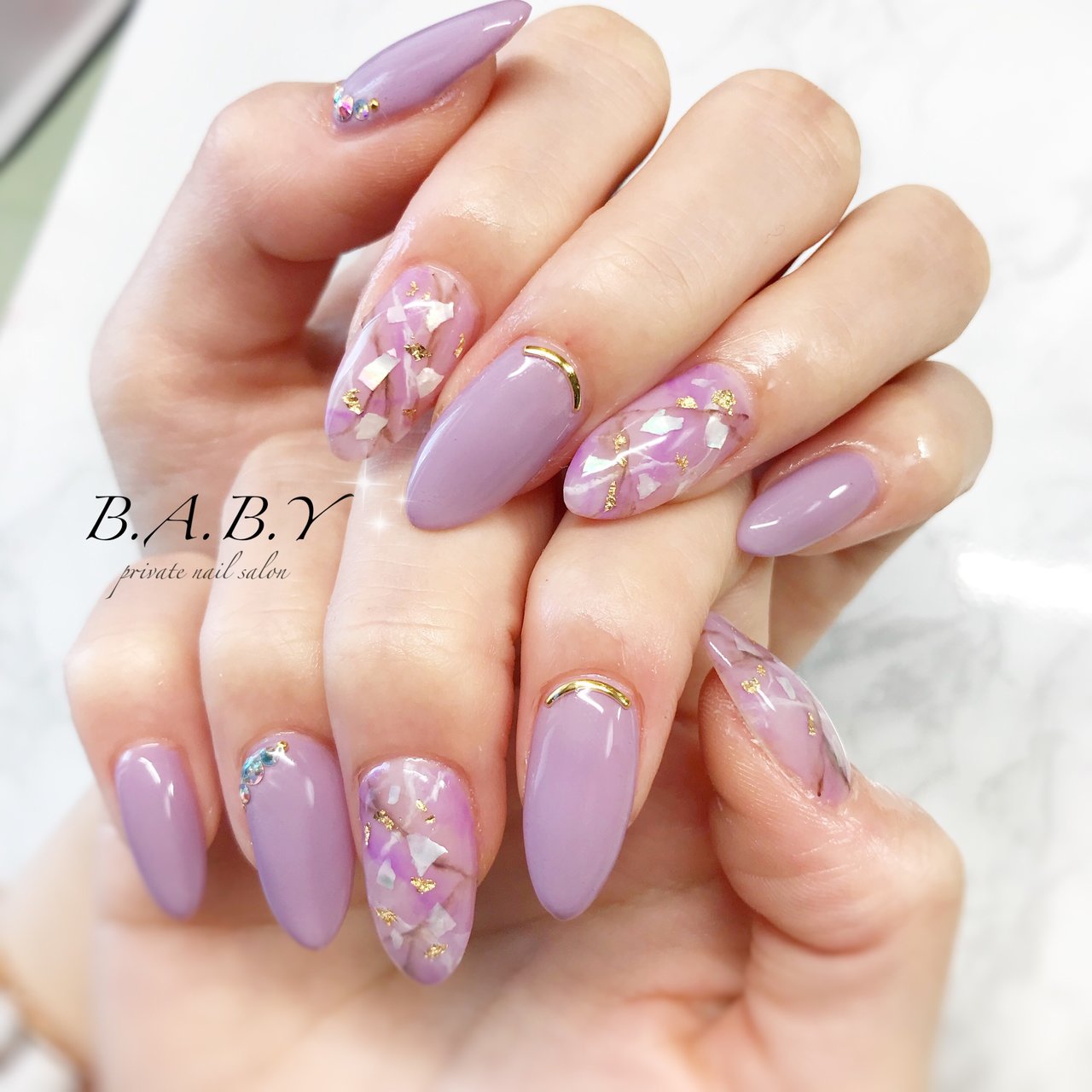 オールシーズン ハンド 大理石 ロング パープル B A B Y Nail Emiのネイルデザイン No ネイルブック