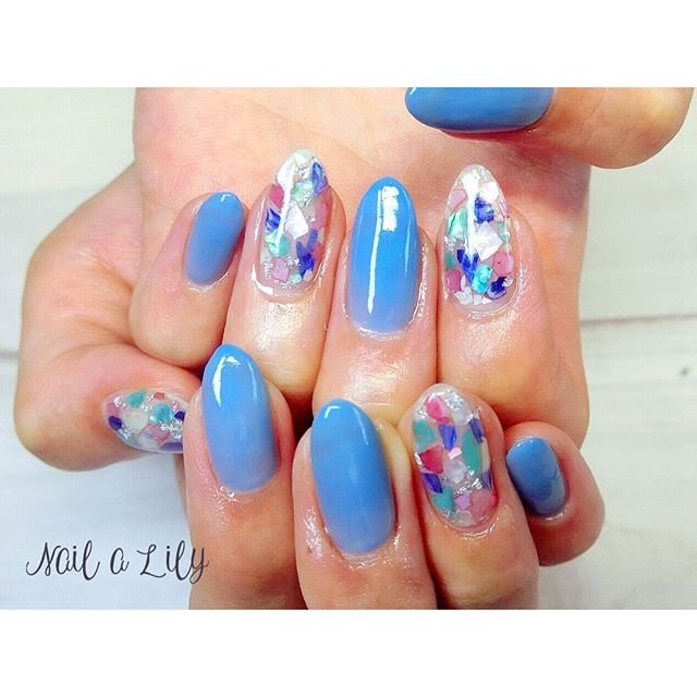 春 夏 シェル ブルー Nailalily ネイルアリリー Akiのネイルデザイン No ネイルブック