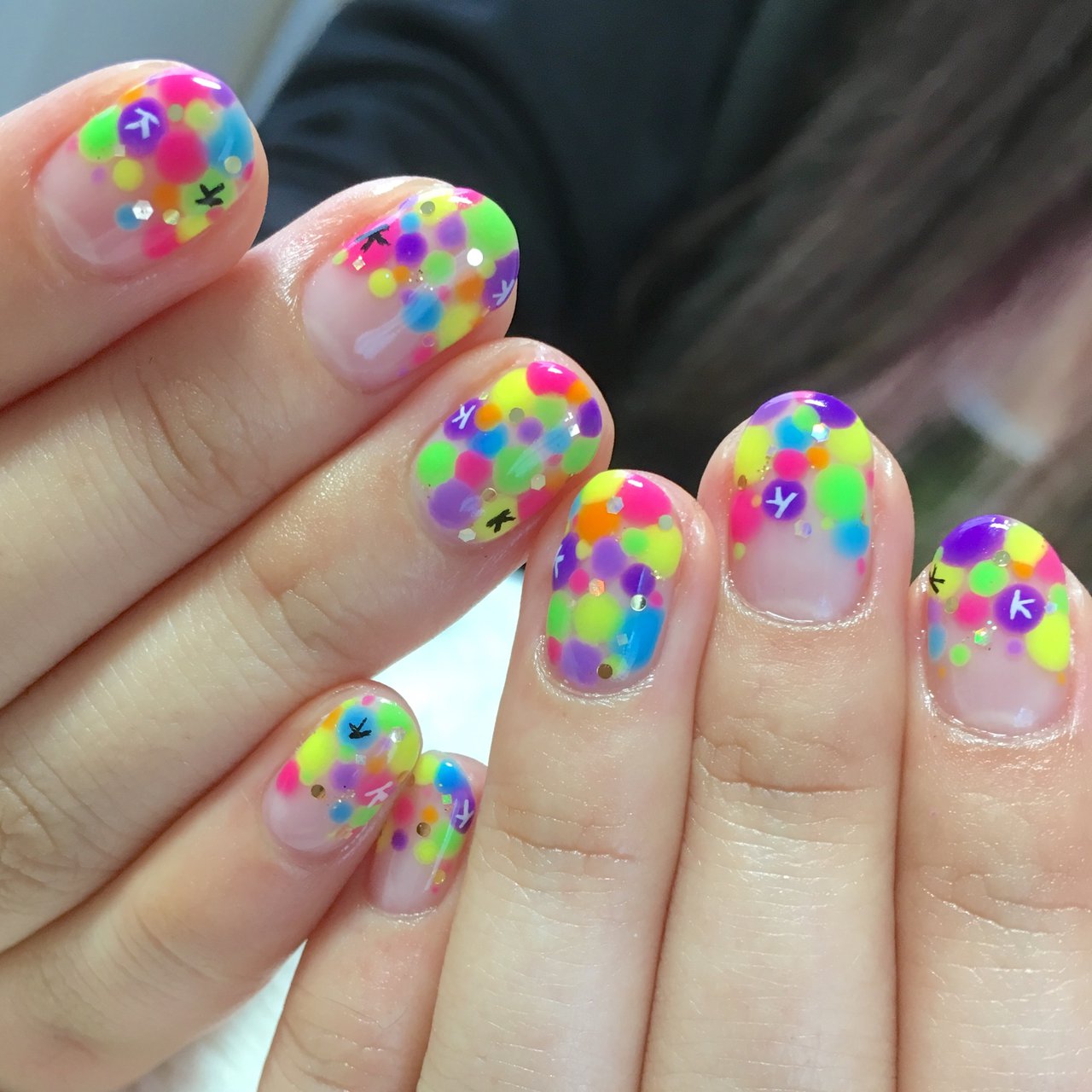 夏/ライブ/ハンド/変形フレンチ/ドット - totalbeautyJujuのネイル  