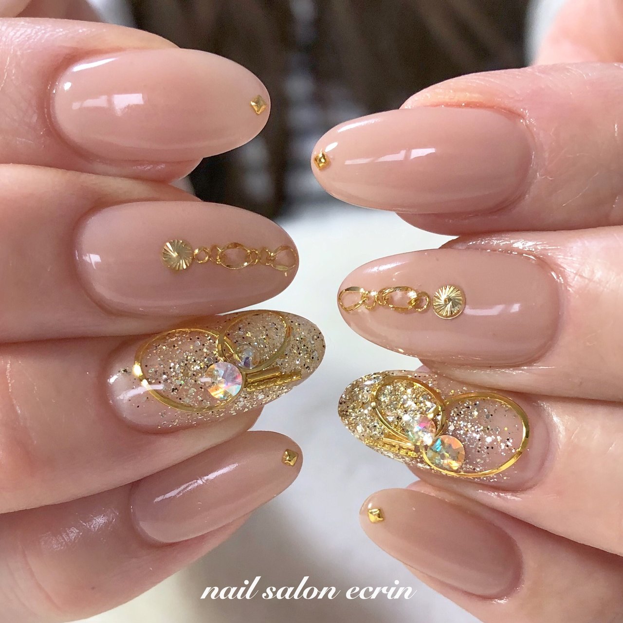 ハンド ラメ ワンカラー チェーン ミディアム Nail Ecrinのネイルデザイン No ネイルブック