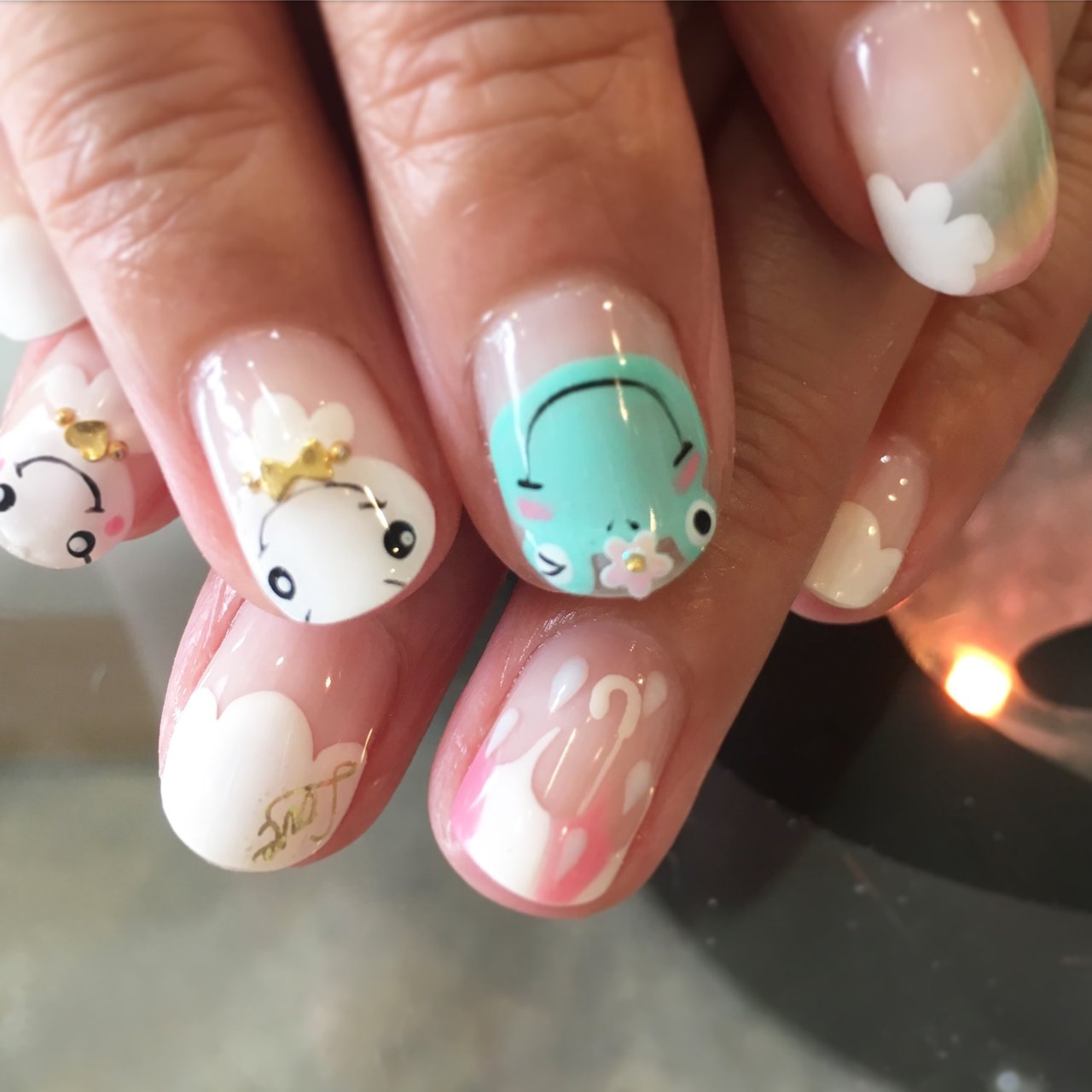 ハンド 痛ネイル ショート ホワイト グリーン 宮城県 石巻 ロージーネイル Rosy Nail Pupuu Rosyのネイル デザイン No ネイルブック