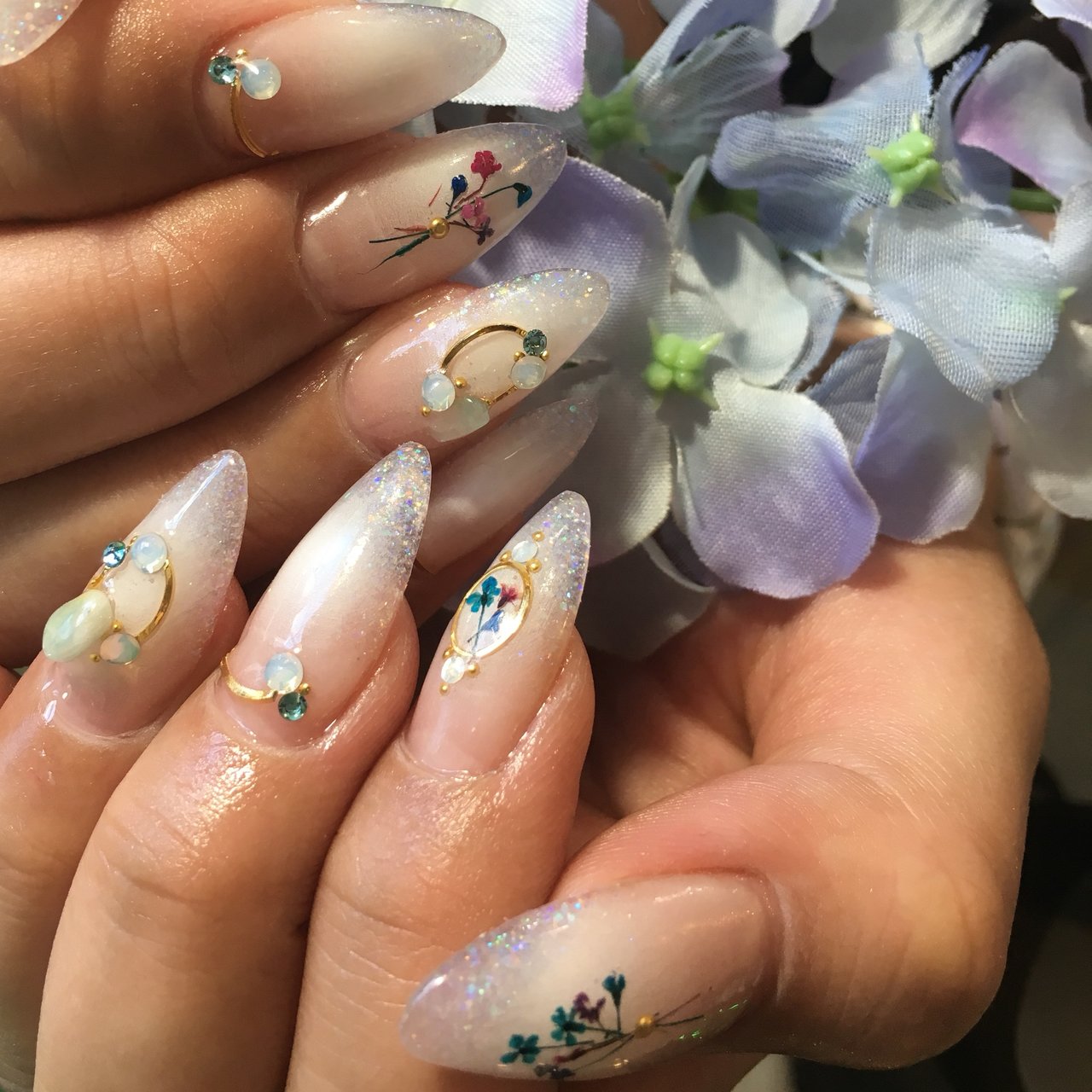 ハンド チーク 押し花 ワイヤー ミディアム 宮城県 石巻 ロージーネイル Rosy Nail Pupuu Rosyのネイル デザイン No ネイルブック