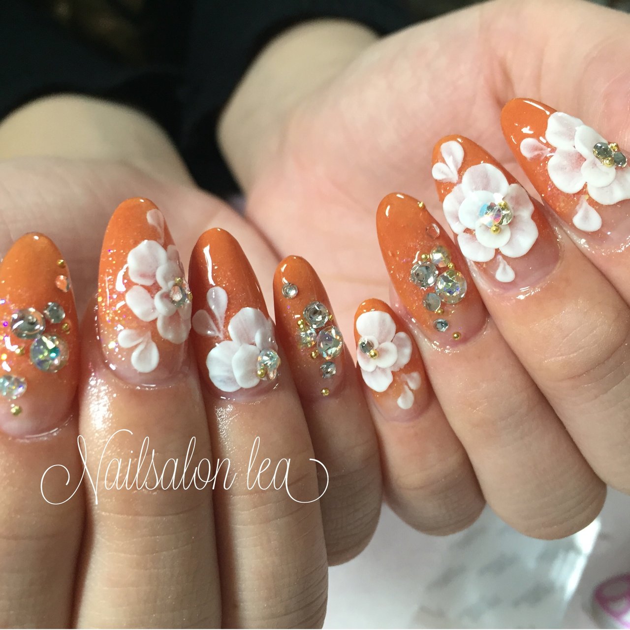 ☆A-478☆ネイルチップ セピアカラーの3Dフラワーネイル