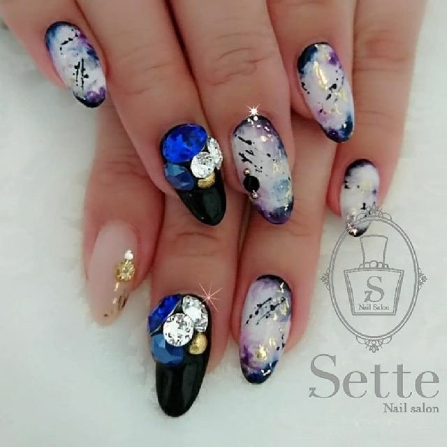 夏 ホワイト ブルー パープル ジェル Nailsalon Setteのネイルデザイン No ネイルブック