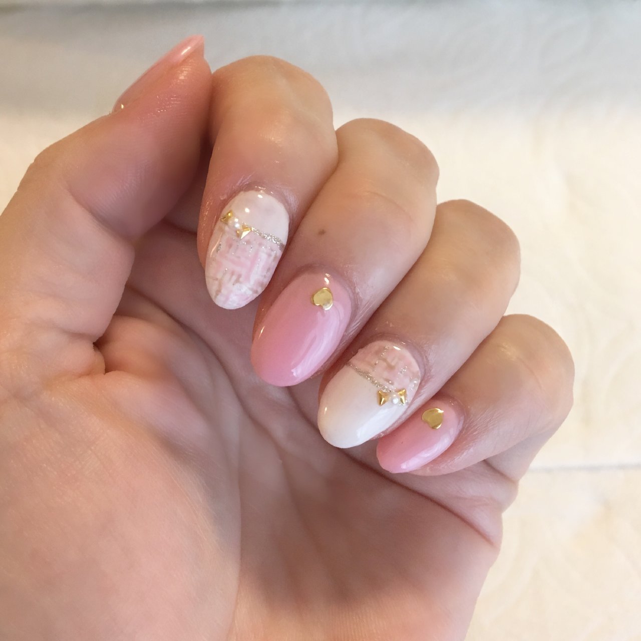 ツイード ベージュ ピンク セルフネイル Miel Nailのネイルデザイン No ネイルブック