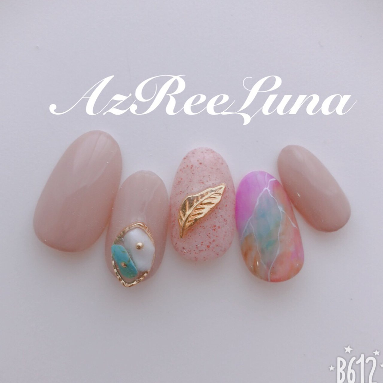 夏 ハンド 大理石 ボタニカル ミディアム Azu0104のネイルデザイン No ネイルブック