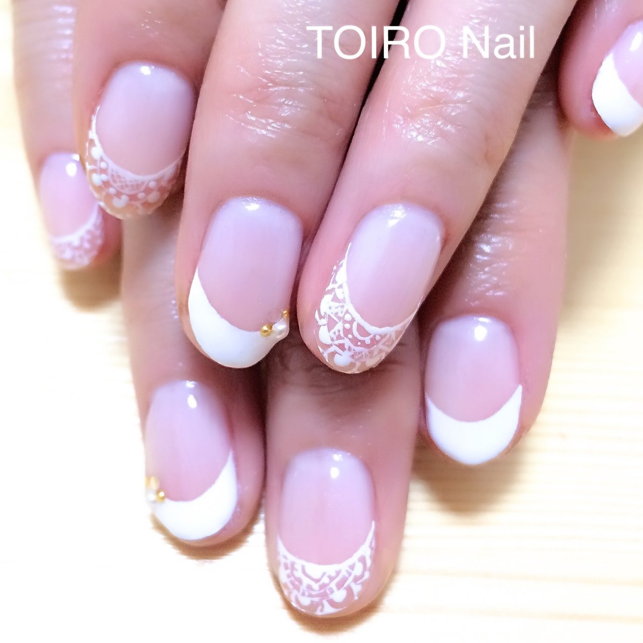 オールシーズン オフィス ハンド フレンチ レース Toiro Nailのネイルデザイン No ネイルブック