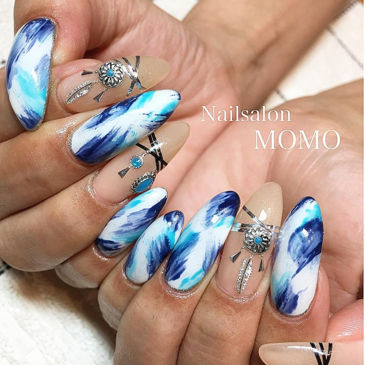 夏 オールシーズン ハンド フェザー タイダイ Nailsalonmomoのネイルデザイン No ネイルブック