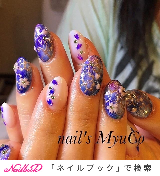 ハンド/グラデーション/フラワー/大人/ミディアム - nail's MyuCo