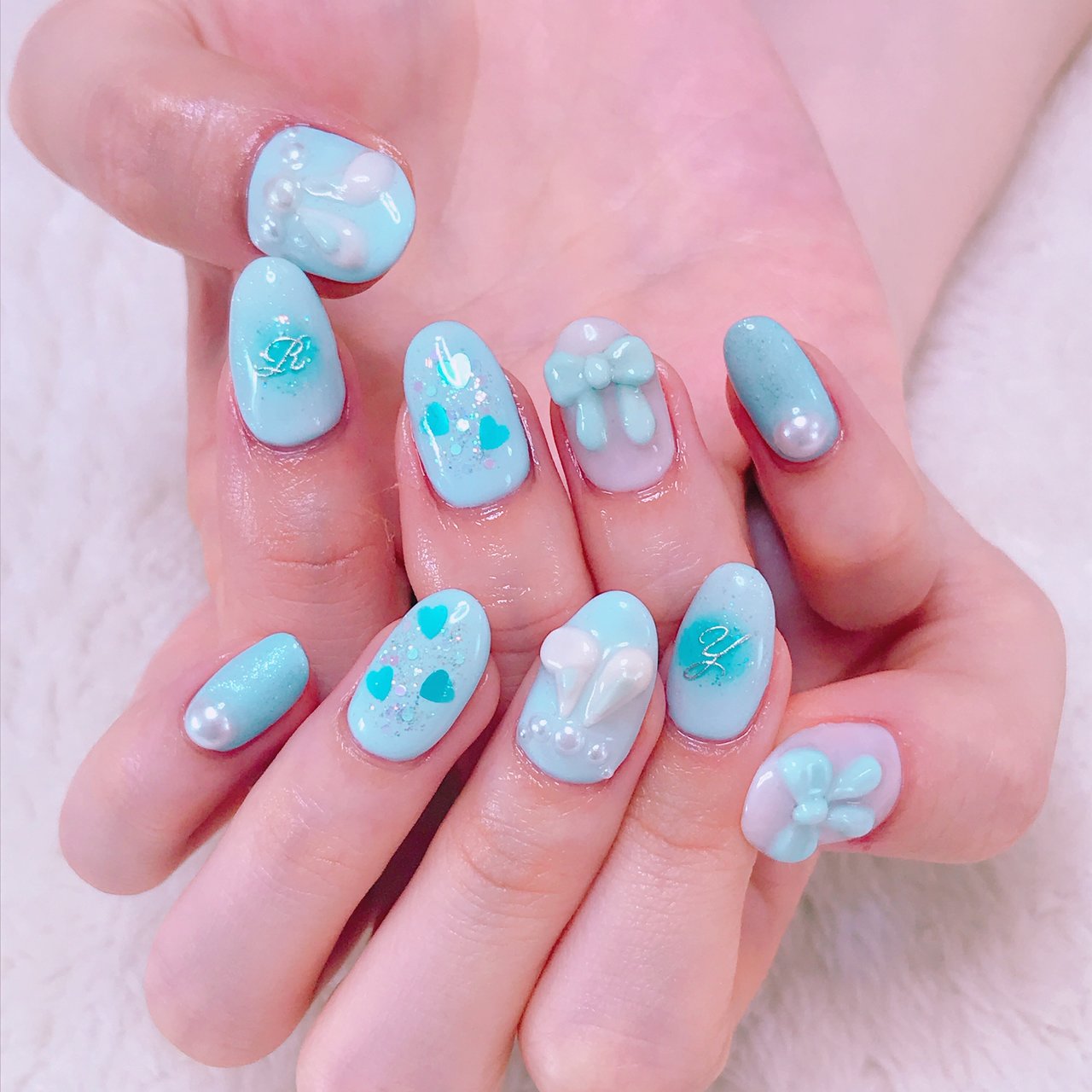 オールシーズン パーティー デート ホワイト 水色 Heart Nail池袋のネイルデザイン No ネイルブック