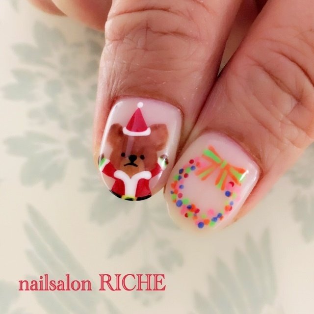 冬 クリスマス ハンド キャラクター ミディアム Nailsalon Richeのネイルデザイン No ネイルブック