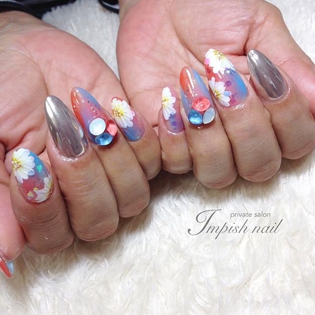 春 夏 ハンド フラワー ミラー 春日井市自宅サロンimpishnailのネイルデザイン No ネイルブック