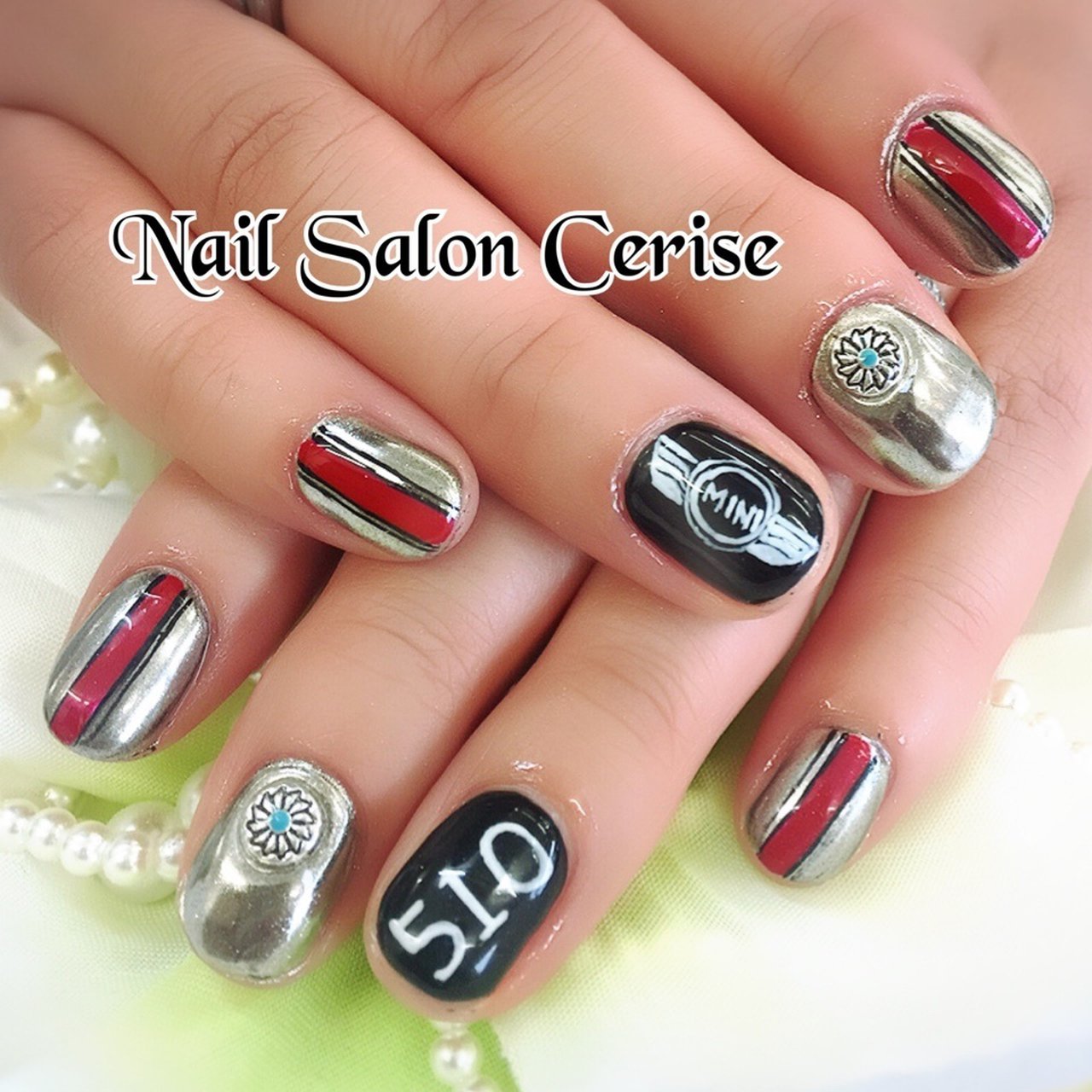 オールシーズン/ハンド/ショート/レッド/ブラック - Nail Salon Cerise
