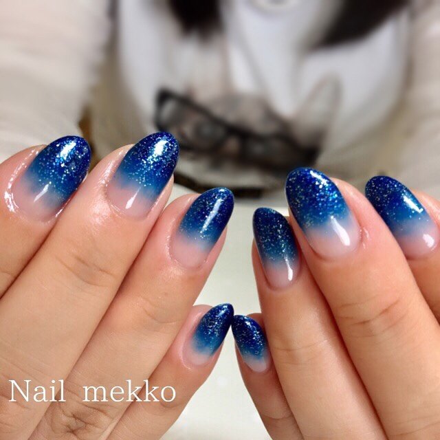 グラデーション ラメ 星 ネイビー シルバー Nail Mekkoのネイルデザイン No 336 ネイルブック