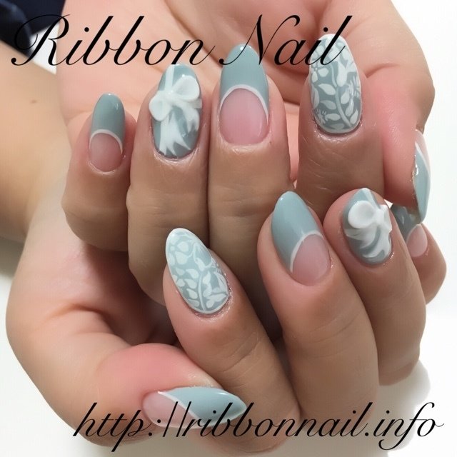 冬 ハンド リボン レース ミディアム Ribbonnailリボンネイル岡崎のネイルデザイン No ネイルブック