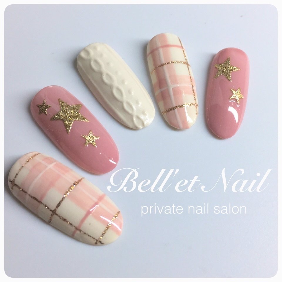 冬 ハンド チェック ニット ホワイト Bell Et Nail ネイリスト佐藤