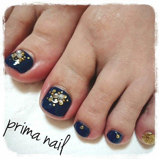 フット ワンカラー ネイビー ジェル Prima Nailのネイルデザイン No ネイルブック