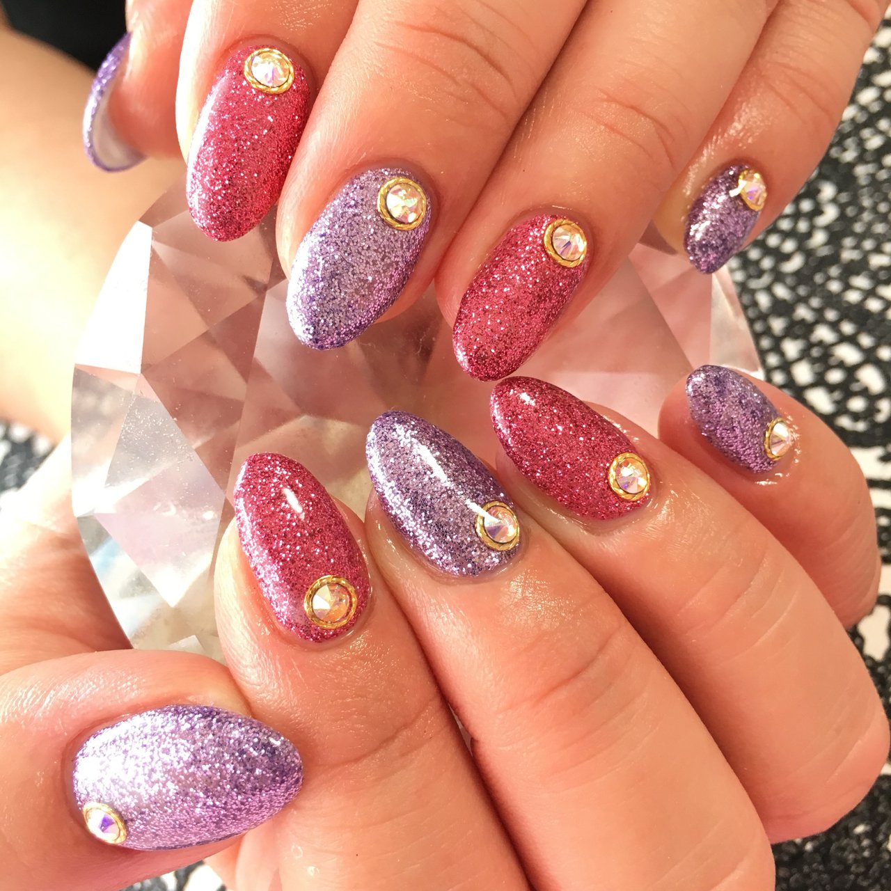 ハンド ラメ ミディアム ピンク パープル Nailsalon M Fleurのネイルデザイン No ネイルブック