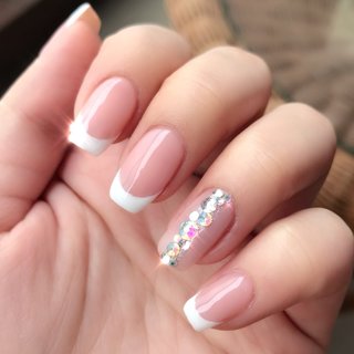 シンプル/フレンチ/ビジュー/ベージュ/ピンク - ポン太のネイル