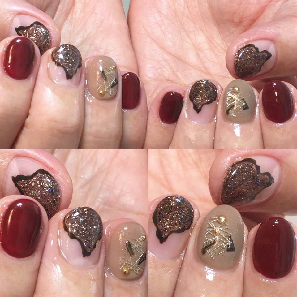 ハンド ショート ベージュ ボルドー ブラウン Muanailのネイルデザイン No 171 ネイルブック