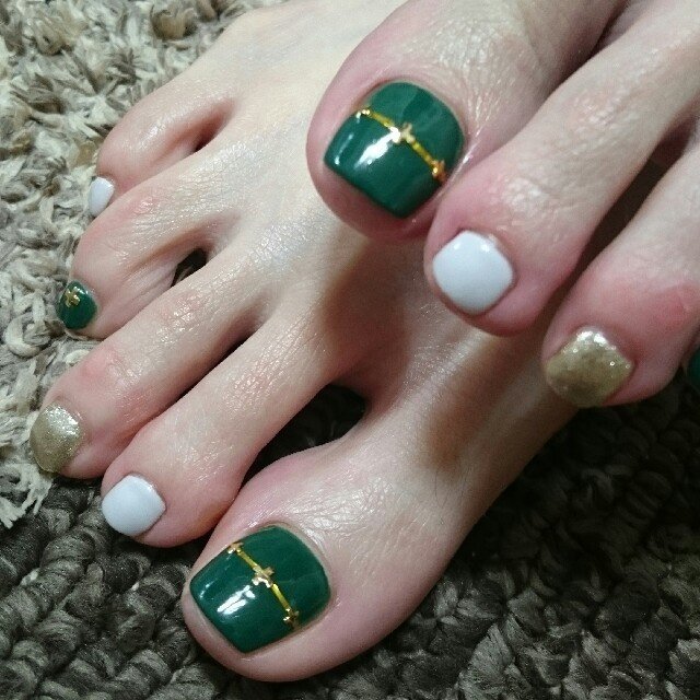 フット ショート グリーン グレージュ ジェル Aruruけいこのネイルデザイン No 139 ネイルブック