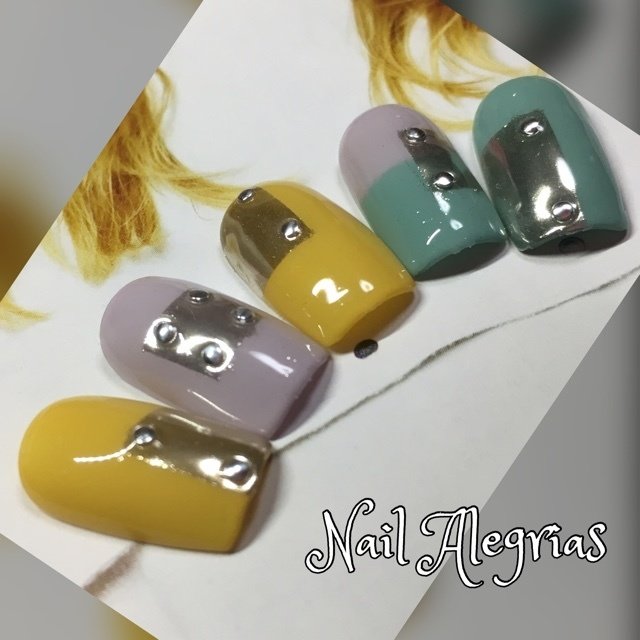 秋 ハンド ブロック イエロー グリーン Nail Alegrias ネイルアレグリアス のネイルデザイン No ネイルブック