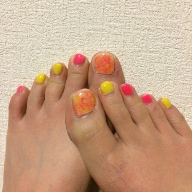 夏 フット マーブル オレンジ イエロー Mineoのネイルデザイン No ネイルブック