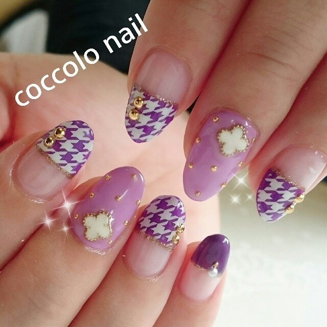 秋 冬 ハンド 千鳥柄 ミディアム Coccolo Nailのネイルデザイン No ネイルブック