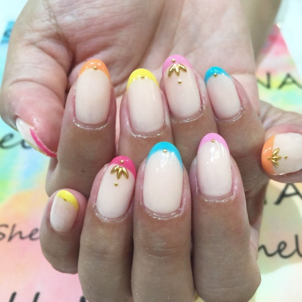 フレンチ変形フレンチパステルカラフルネオンカラー Shellnailの