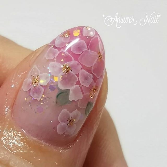 ハンド フラワー たらしこみ ピンク パープル Answer Nailのネイルデザイン No ネイルブック