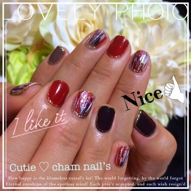 秋 ハンド タイダイ ショート レッド Cham Lady Nail Sのネイルデザイン No 1772147 ネイルブック