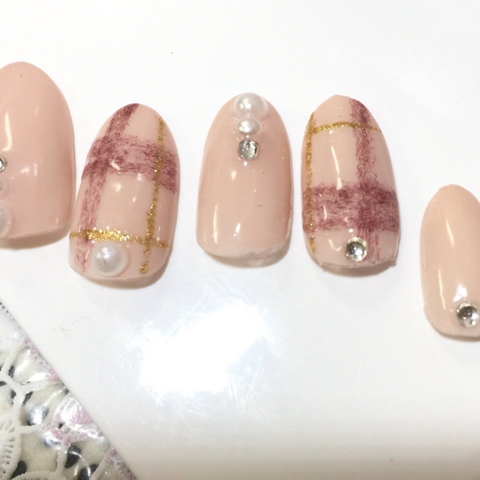 秋 冬 オフィス ハンド チェック Ayaネイル福井市のネイルデザイン No ネイルブック