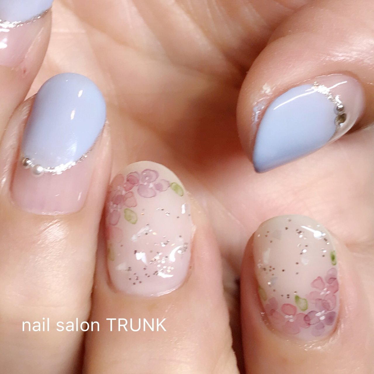 夏 ハンド 変形フレンチ たらしこみ ショート Nail Trunkのネイルデザイン No ネイルブック