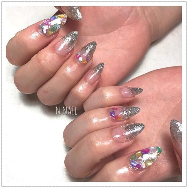 オールシーズン パーティー ラメ ロング シルバー N Nailのネイルデザイン No ネイルブック